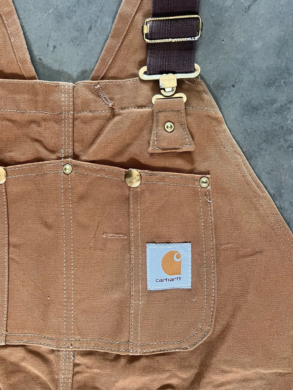 Vintage 80’s early 90’s Carhartt double-knee bib overalls in brown canvas 44x30 - Picture 6 of 11